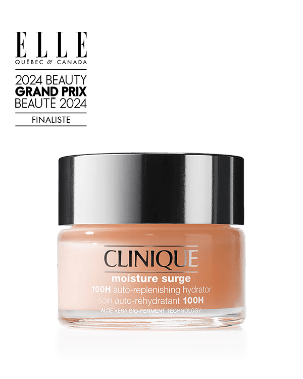 Le soin auto-réhydratant 100H Moisture Surge™, un hydratant rafraîchissant sans huile pour le visage avec un bio-ferment d’aloès et de l’acide hyaluronique, procure une hydratation instantanée en 3 secondes.