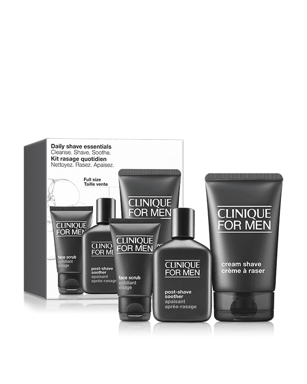 Coffret indispensables pour le rasage quotidien : Nettoyer. Rase Apaiser, Offrez-lui une routine en trois étapes pour un rasage de près. Une valeur de 86 $.