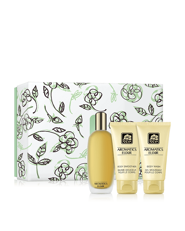 Aromatics Elixir Riches, Un trio de parfums pour une aura de mystère de la tête aux pieds. Une valeur de 196,00 $.