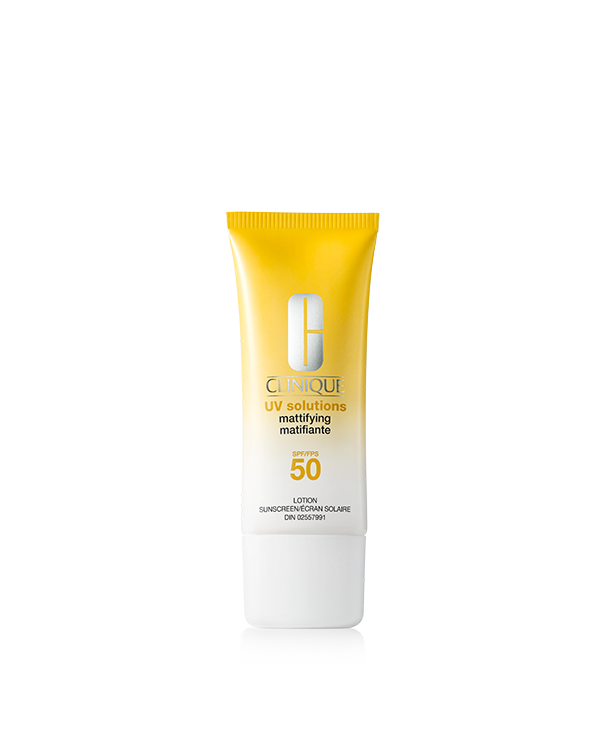 UV Solutions Mattifying Sunscreen SPF 50, Lightweight daily mattifying sunscreen powered by skincare to help control excess shine all day, unclog pores, and help refine skin’s texture.