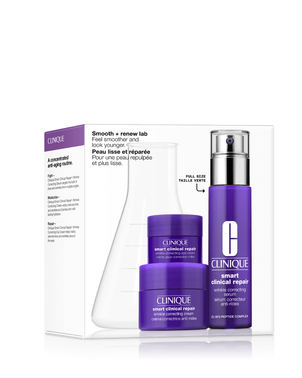 Ensemble de soins de la peau lisse et réparée, 3 la plus experte des routines anti-âge pour une peau d’allure plus jeune et plus lisse. Une valeur de 160,00 $.
