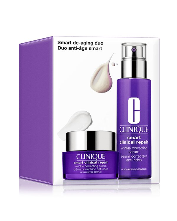 Smart De-Aging Duo, Two of our best-in-class formulas to fight the look of lines and wrinkles. Une valeur de 246 $.